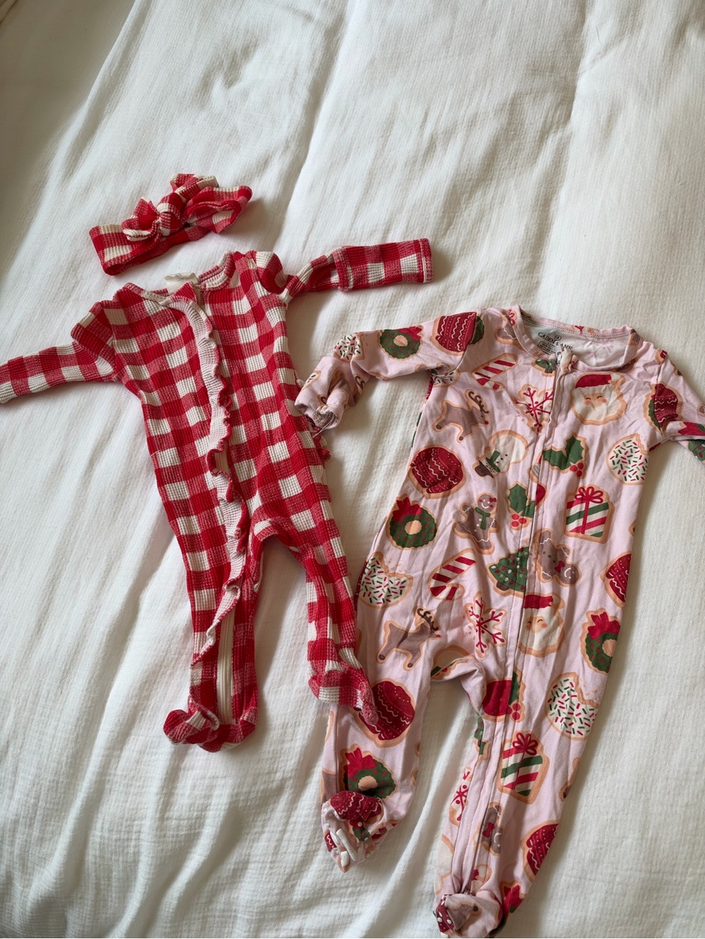 Caden Lane & Spearmint Baby Red Plaid and Pink Holiday Print Footies Set